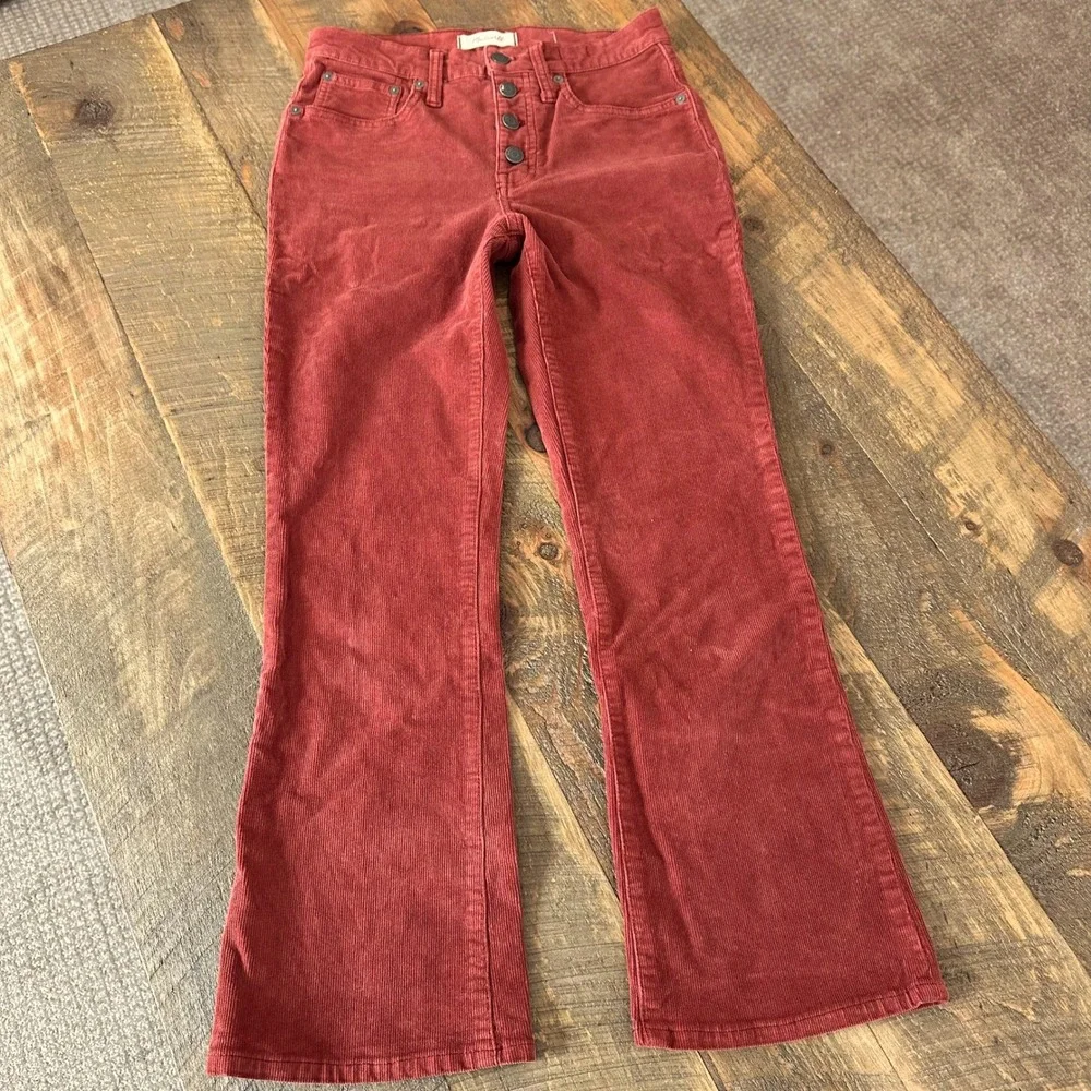 Madewell Cali demi boot Corduroy Flare Button Fly Jeans Rust Red Women's Size 26